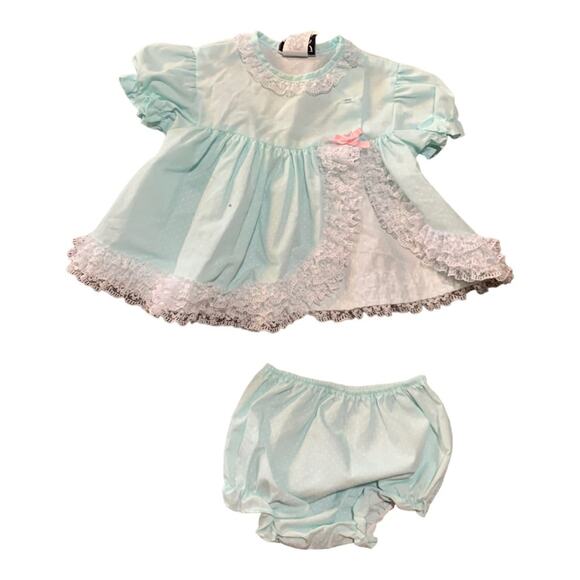 Vintage Jo Lene ruffle baby outfit 6/9 months cute doll usa blue lace two piece - Picture 1 of 14